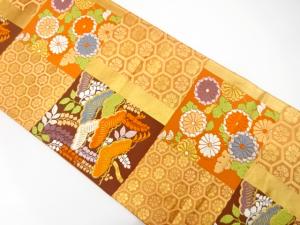 色紙に松藤・菊・花亀甲模様織り出し　袋帯